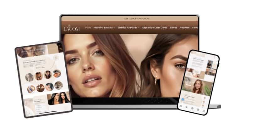 Pantalla de ordenador, móvil y tablet mostrando diseño web tienda online con Shopify
